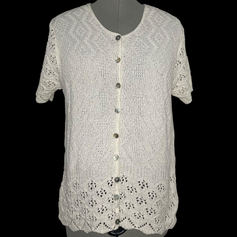 Vintage White Knit Button Up Sweater Top Size 1X